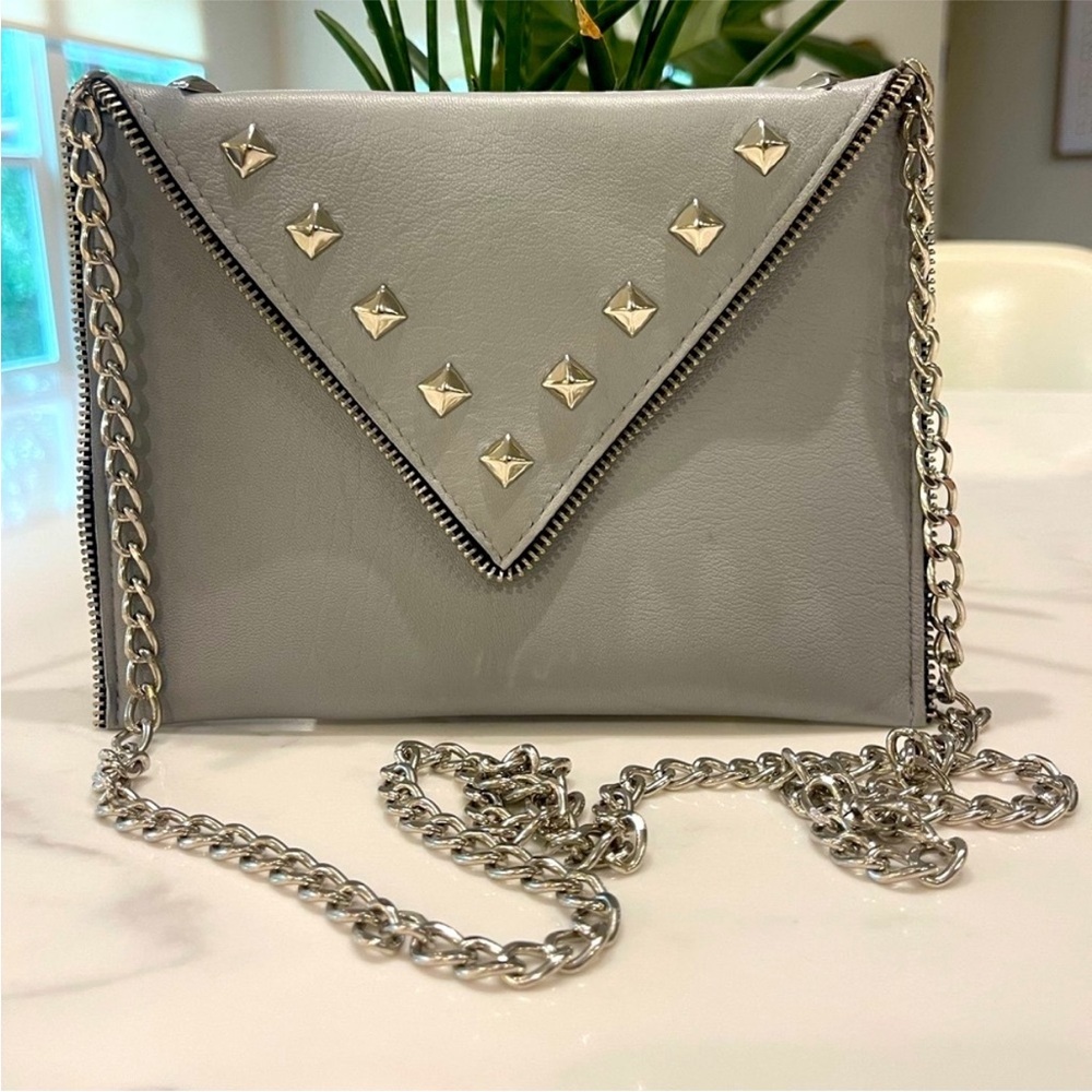 Gray Studded Chain Shoulder Bag